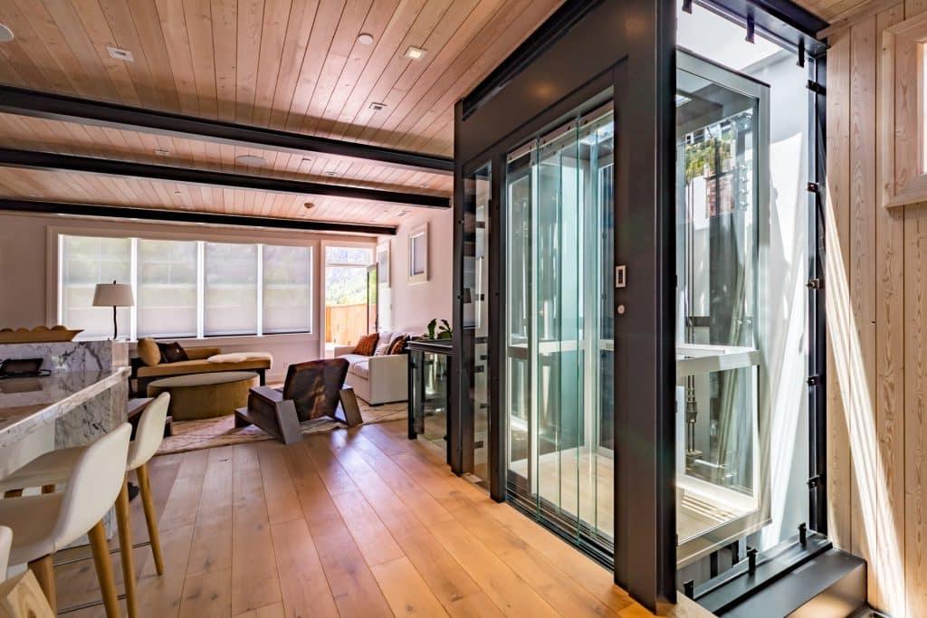 Luxury glass elevator in residential home